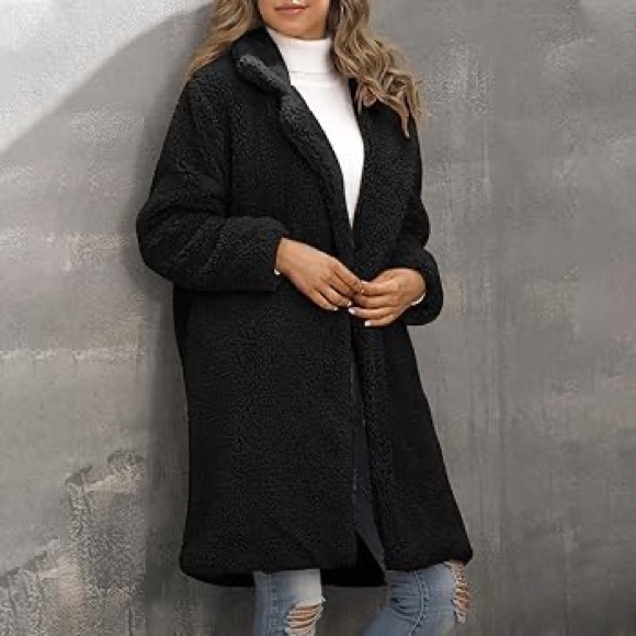 Teddy oversized black warm fleece jacket - Picture 2 of 8